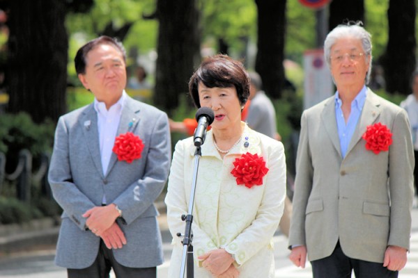 林文子・横浜市長 後方は黒岩祐治・神奈川県知事 上野孝・横浜商工会議所会頭