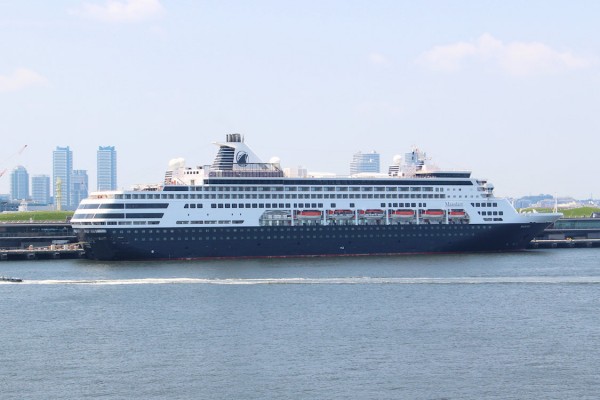 ms Maasdam as seen in Osanbashi Intl Terminal of Yokohama Port, on bottom Jul 2019.