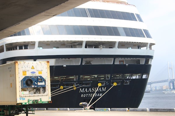 ms Maasdam as seen in Osanbashi Intl Terminal of Yokohama Port, on bottom Jul 2019.