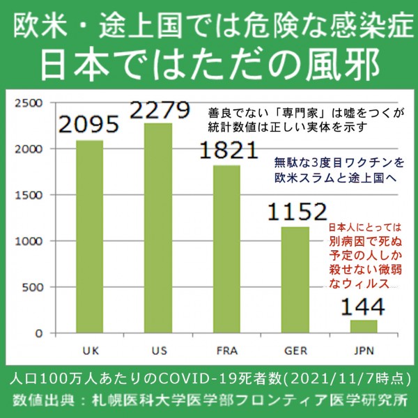 コロナウィルスは欧米や途上国では危険な感染症、日本では「ただの風邪」