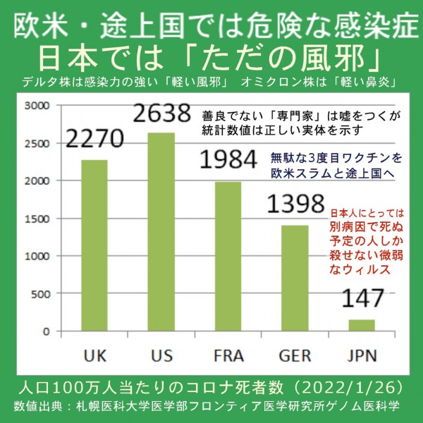 統計値は真実を示す - 欧米・途上国では危険な感染症 日本では「ただの風邪」