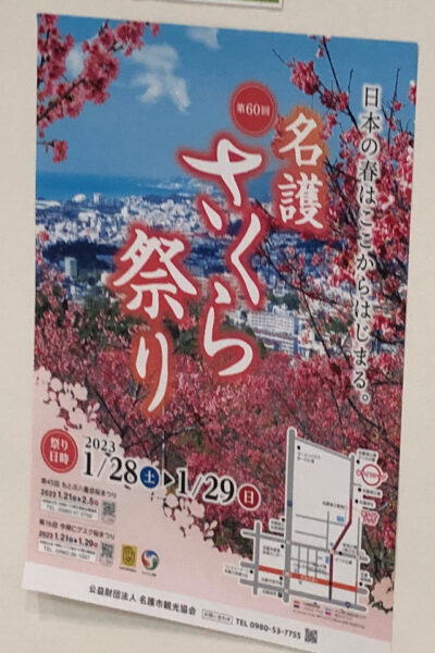 「名護さくら祭り」（沖縄県名護市）のポスター（川崎アゼリア「ちむどんどんフェア」にて掲示）